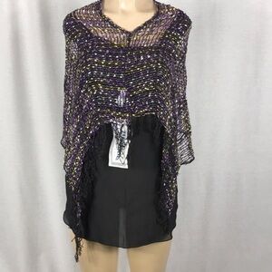 Zuliana Size Small Vintage Black Dress & Multi Color Knitted Shawl/Scarf. New